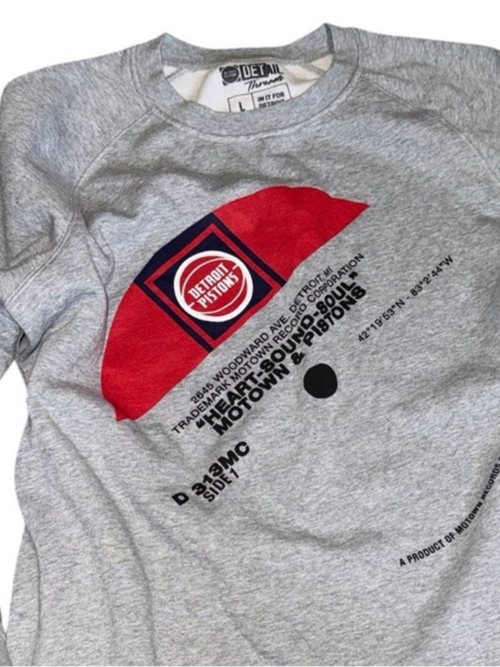 Detroit Pistons Grey Graphic Crewneck Sweatshirt with Red Accents